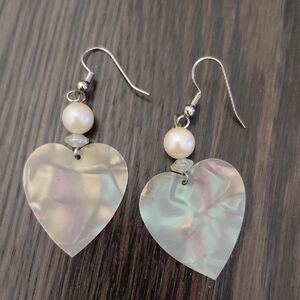 Feather Light Pearl Heart Earrings